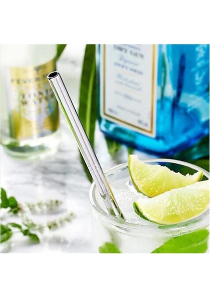 3 Parça Çelik Pipet Seti 2 Adet Çelik Pipet ve Temizleme Fırçası Düz Pipet Eğik Pipet ve Temizleme Fırçası 3'lü Set