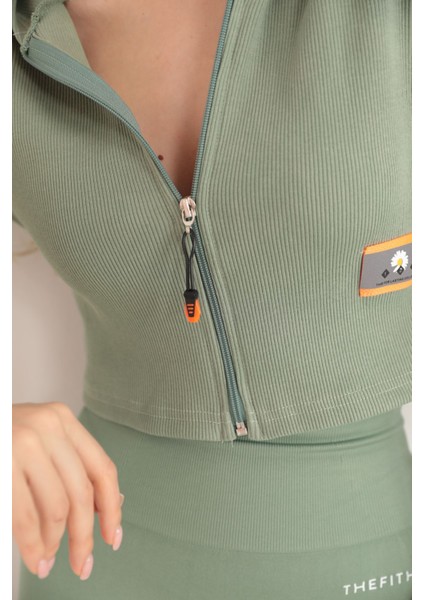 Kaşkorse Kumaş Crop Fermuarlı Kadın Hırka-Mint modelleri