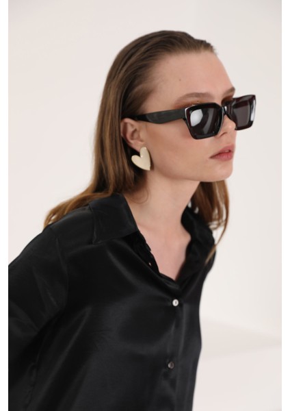 Saten Kumaş Basic Kadın Gömlek-Siyah modelleri