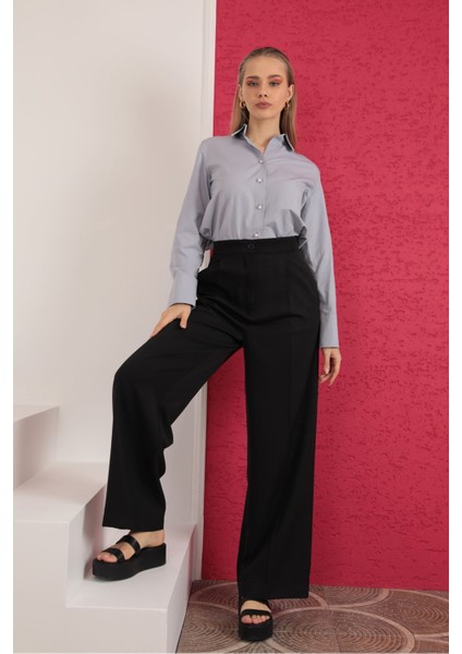 Soft Kumaş Crop Kadın Inci Düğme Detay Gömlek-Gri modelleri