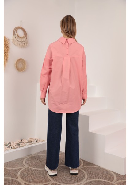 Soft Kumaş Kol ve Arka Roba Düğme Detay Kadın Gömlek-Nar Çiçeği fiyatları