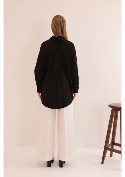 Soft Kumaş Kol ve Arka Roba Düğme Detay Kadın Gömlek-Siyah fiyatları