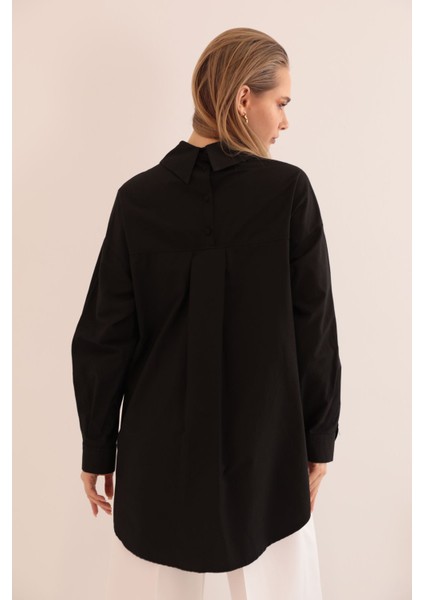 Soft Kumaş Kol ve Arka Roba Düğme Detay Kadın Gömlek-Siyah modelleri