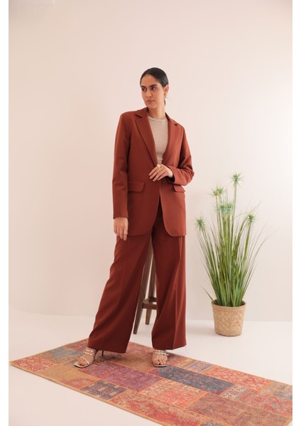 Atlas Kumaş Oversize Kadın Ceket-Kahve