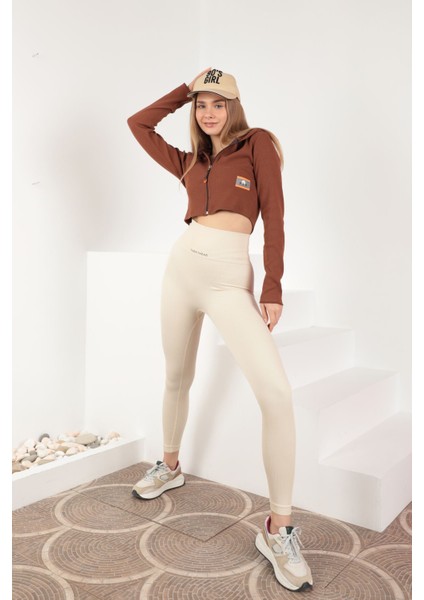 Kaşkorse Kumaş Crop Fermuarlı Kadın Hırka-Taba fiyatları