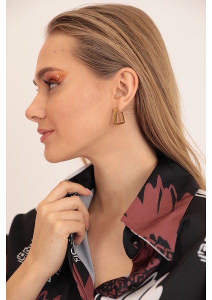 Kobe Saten Kumaş Ananas Desen Kadın Gömlek-Kahve fırsatları