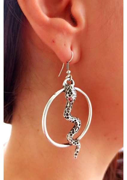 Halkalı Yılan Şekilli Kadın Küpe Çift Adet Gümüş Kaplama El Yapımı Kadın Küpe fiyatları