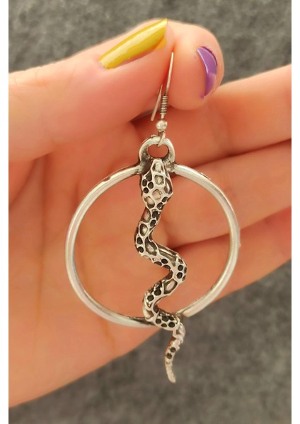 Halkalı Yılan Şekilli Kadın Küpe Çift Adet Gümüş Kaplama El Yapımı Kadın Küpe modelleri