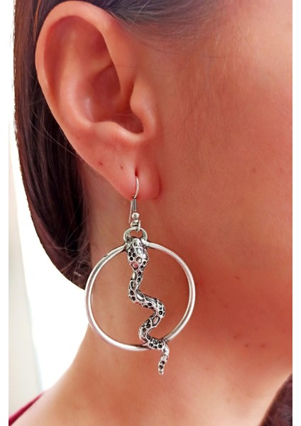 Halkalı Yılan Şekilli Kadın Küpe Çift Adet Gümüş Kaplama El Yapımı Kadın Küpe fırsatları