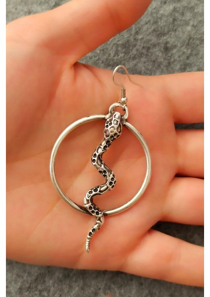 Halkalı Yılan Şekilli Kadın Küpe Çift Adet Gümüş Kaplama El Yapımı Kadın Küpe indirimleri