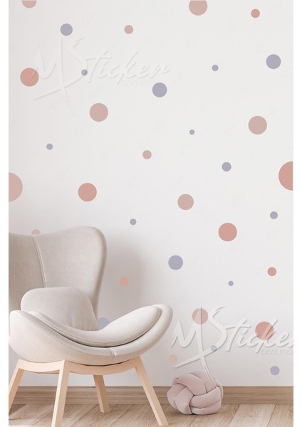 Pembe Tonlarında 103 Adet 8-7-6-5-3,5 cm Puantiyeler Çocuk Bebek Odası Sticker Seti
