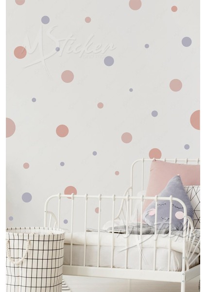 Pembe Tonlarında 103 Adet 8-7-6-5-3,5 cm Puantiyeler Çocuk Bebek Odası Sticker Seti fiyatları