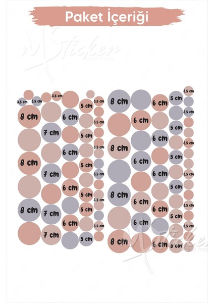 Pembe Tonlarında 103 Adet 8-7-6-5-3,5 cm Puantiyeler Çocuk Bebek Odası Sticker Seti modelleri
