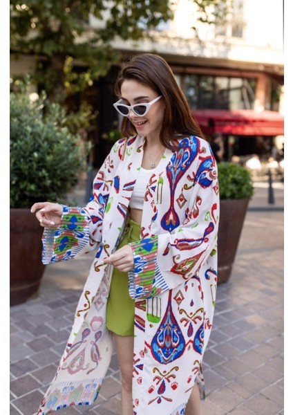 BRTC Design Kadın Etnik Desen Keten Kimono