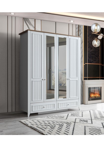 Yalı Modern 4 Kapaklı Aynalı Elbise Dolabı 165*60*211