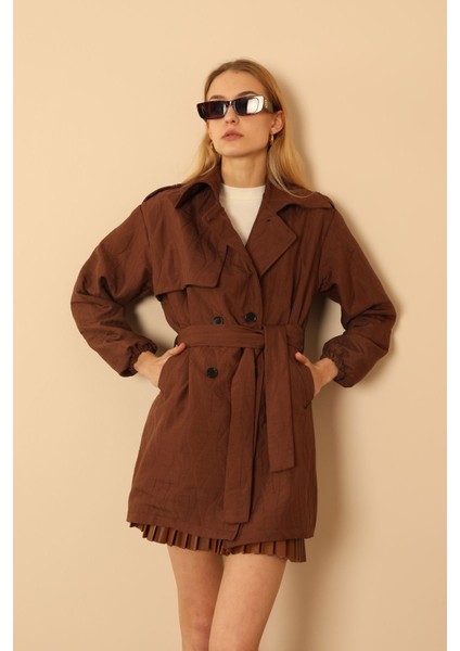 Jakar Kumaş Soğan Desen Kadın Trench-Kahve fırsatları