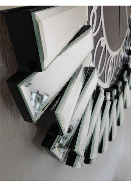 Güneş Silver Circle Black Model Gümüş Siyah Renk 85 Cm Dekoratif Aynalı Duvar Saati