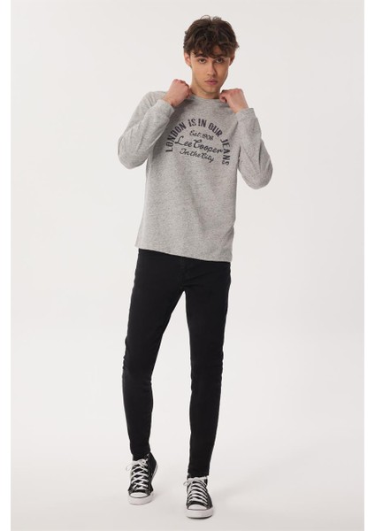 James Erkek %100 Pamuk O Yaka Uzun Kol T-Shirt K. Gri