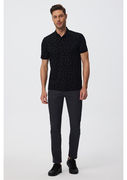 Jaquard Erkek Polo Yaka T-Shirt Siyah