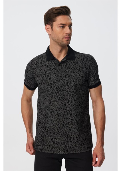 Jaquard Erkek Polo Yaka T-Shirt Siyah modelleri