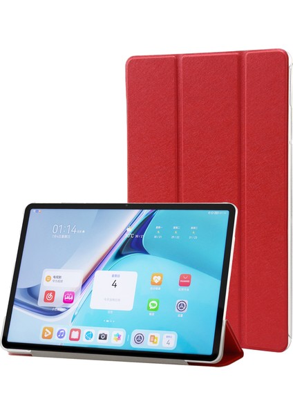 Huawei Matepad Pro 11 2022 Kırmızı Için Ipek Doku Pu Pu Tablet Kılıf (Yurt Dışından)