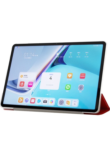 Huawei Matepad Pro 11 2022 Kırmızı Için Ipek Doku Pu Pu Tablet Kılıf (Yurt Dışından)