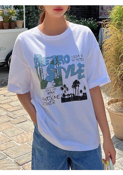 Kadın Retro Style Baskılı Oversize T-Shirt fiyatları