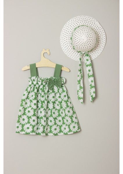 Ada Bebek Kız Çocuk Çiçekli Elbise Şapka ile Birlikte Yeni Sezon Rahat Kullanım