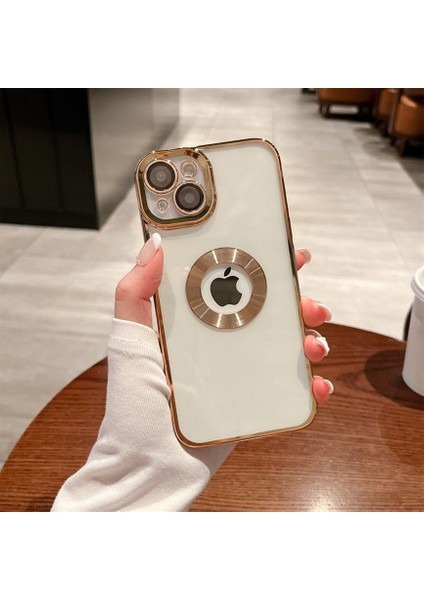 iPhone 13 Kılıf 5d Kamera Lens Korumalı Logo Gösteren Kenarları Renkli Arkası Şeffaf Silikon