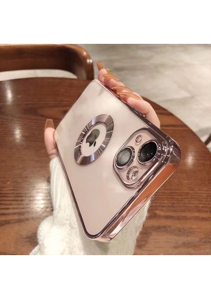 iPhone 13 Kılıf 5d Kamera Lens Korumalı Logo Gösteren Kenarları Renkli Arkası Şeffaf Silikon