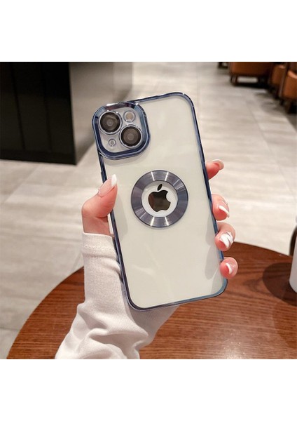iPhone 13 Kılıf 5d Kamera Lens Korumalı Logo Gösteren Kenarları Renkli Arkası Şeffaf Silikon
