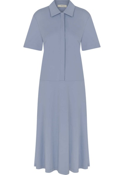 Yakalı Uzun Elbise Mavi Y2211094_036