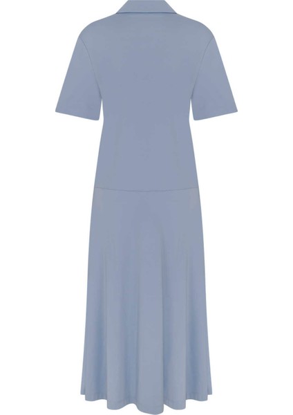 Yakalı Uzun Elbise Mavi Y2211094_036