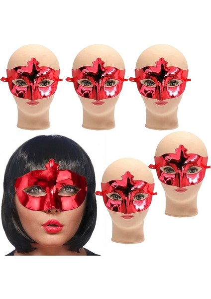 Kırmızı Düz Renk Plastik Arkadan Bağlamalı Parti Maskesi 6 Adet Bride