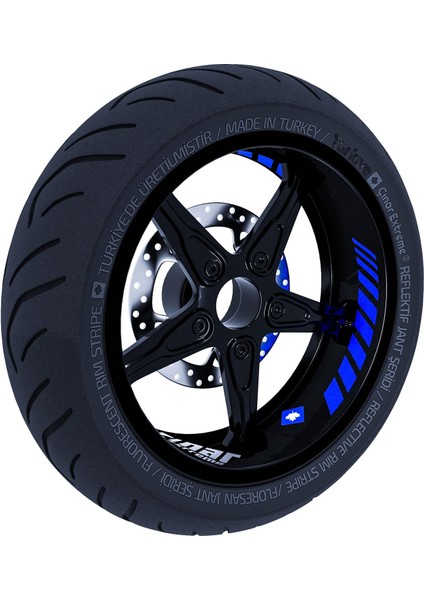 Moto Rider 4'lü Sticker Seti Reflektif Mavi Iç Dış Jant Şeridi Kask ve Çamurluk Çınar Extreme modelleri