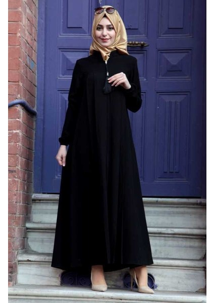 Medine Ipeği Tesettür Pile Detaylı Ferace MDC-0165 Siyah