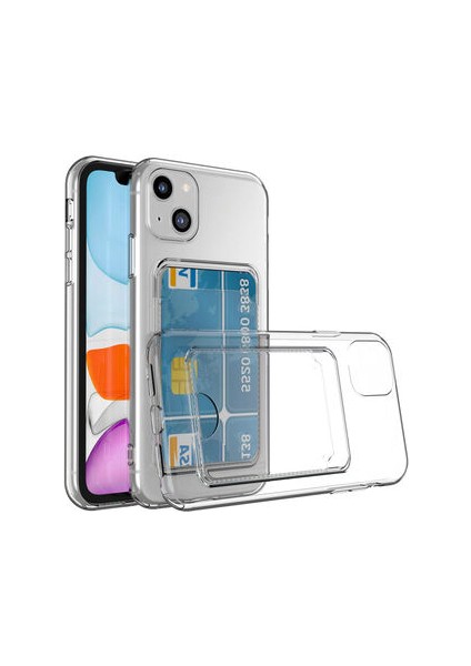 Apple iPhone 14 ile Uyumlu Kartlıklı Kartvizitli Şeffaf Telefon Kılıfı
