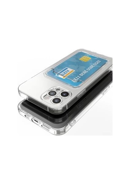 Apple iPhone 13 Pro Max ile Uyumlu Kartlıklı Kartvizitli Şeffaf Telefon Kılıfı