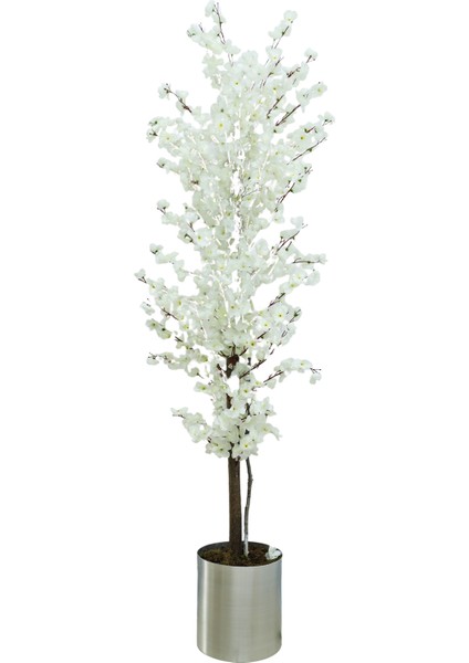 Beyaz Bahar Dalı 180 cm Yapay Ağaç 30X30 Metal Saksı