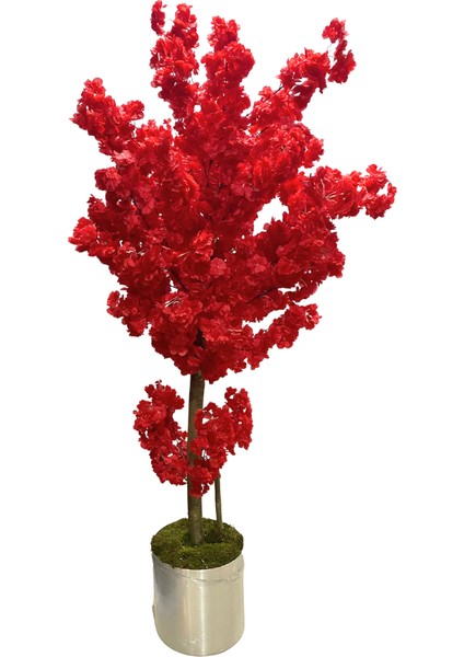 Yapay Ağaç Kırmızı Bahar Dalı 160 cm 25X25 Metal Saksıda