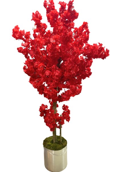 Yapay Ağaç Kırmızı Bahar Dalı 160 cm 25X25 Metal Saksıda modelleri