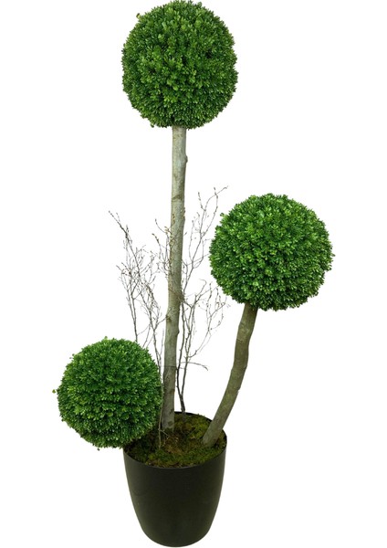 3'lü Çamdalı Şimşir Top 170 cm Yapay Ağaç 30X30 Metal Saksı