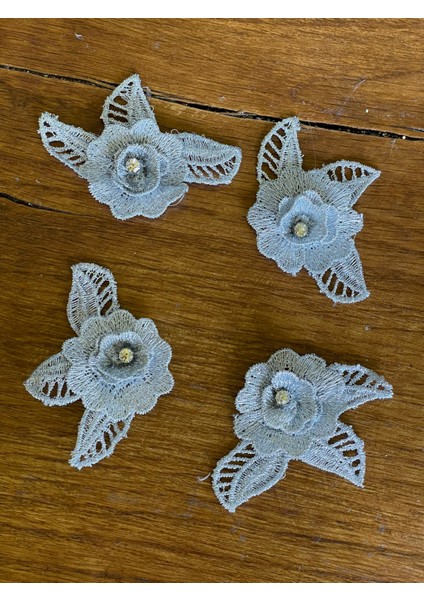 4 Adet 6x7 cm Gümüş Renk Zirkon Taşlı Güpür Aplike Arma Yama Dikiş Hobi