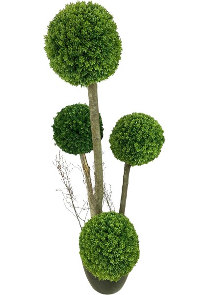 4'lü Çamdalı Şimşir Top 170 cm Yapay Ağaç 30X30 Metal Saksı