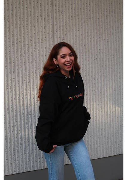 Cosmos Canada Renkli Oversize Hoodie Siyah