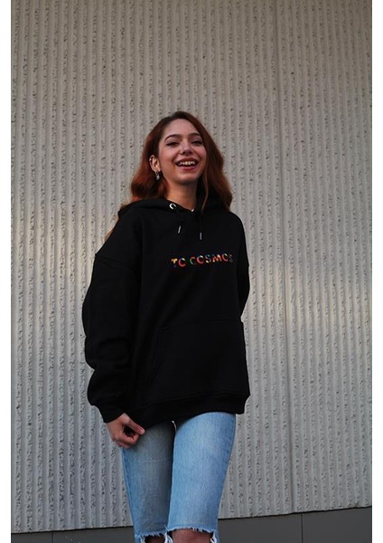 Cosmos Canada Renkli Oversize Hoodie Siyah indirimleri