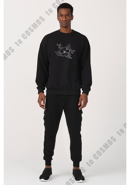 Flower Baskılı Siyah Erkek Sweatshirt fiyatları