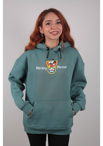 Unisex Oversize Hoodie Star Mickey Mouse Write Mint Green