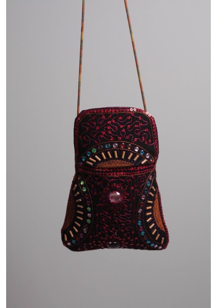 Taş El Işlemeli Özel Tasarım Kırmızı Pullu %100 Pamuklu Minik Omuz Çantası 105 modelleri