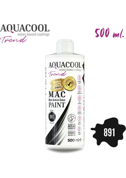 Aquacool Multi Akrilik Boya 500ML 891 Siyah